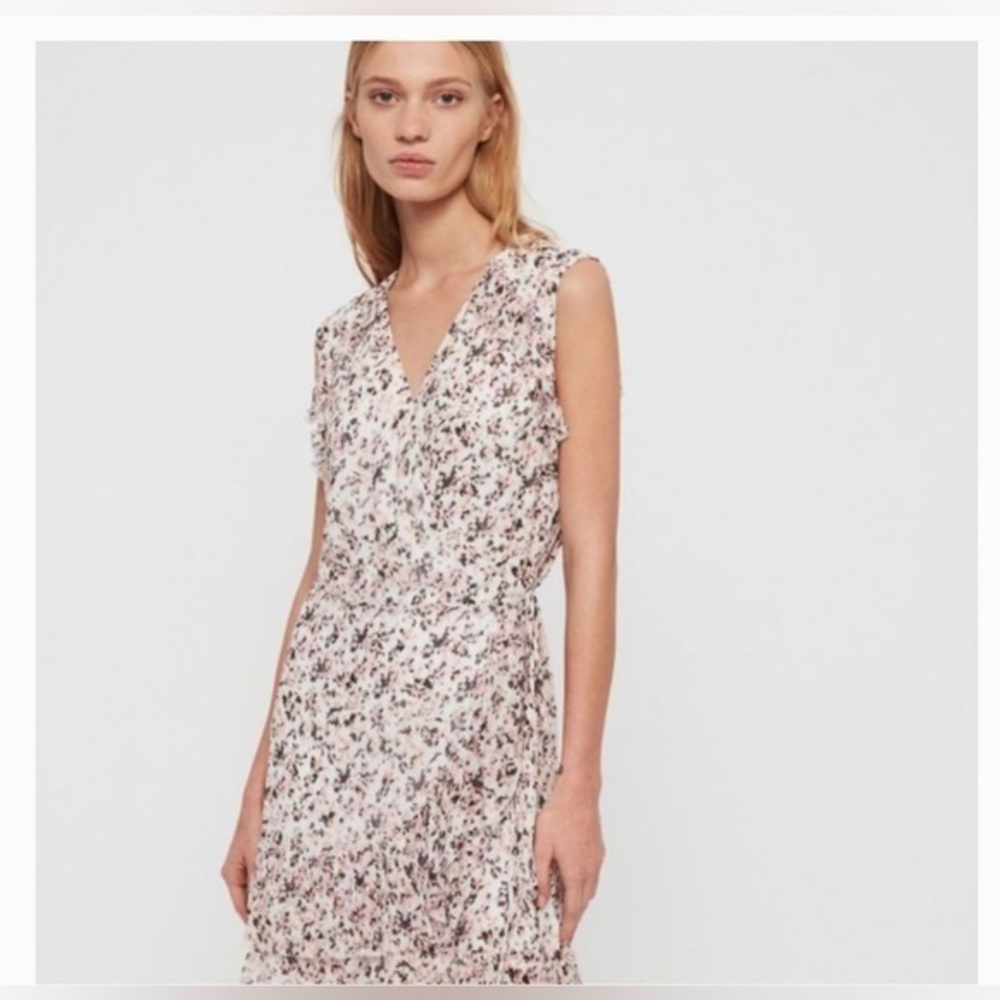 All Saints Pale Pink Floral Sleeveless V-Neck Dress